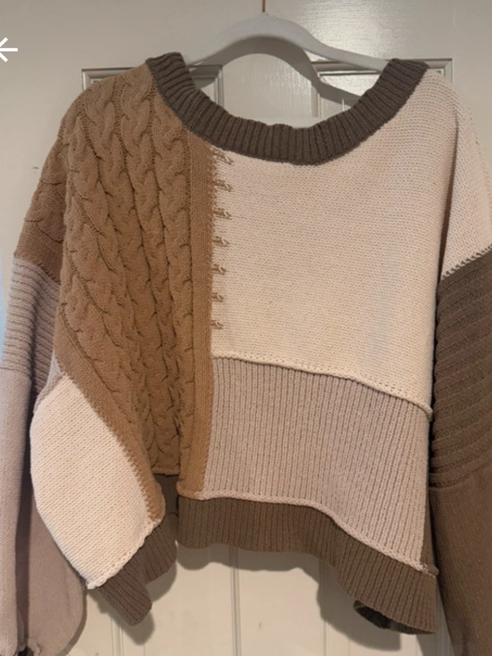 POL Patchwork Colorblock Cable-Knit Tie-Back Sweater - Picture 3 of 4